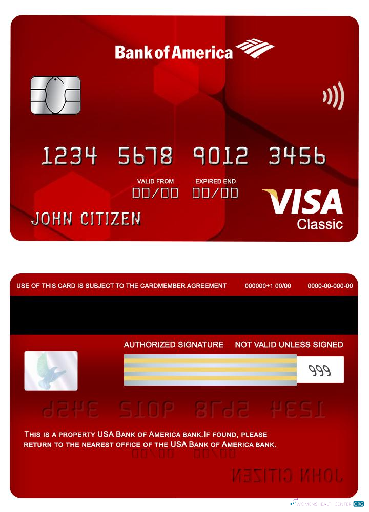 Download USA Bank of America bank visa classic card Photoshop template